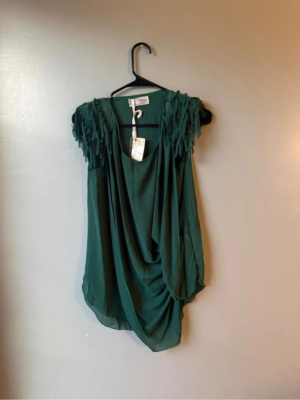 Fringe Draped Chiffon Tunic Top Boho Statement